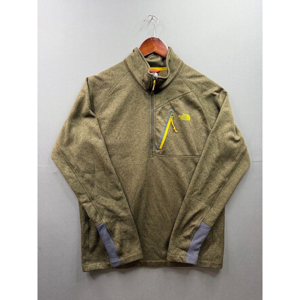 The North Face Quarter Zip Pullover Mens Olive Green Chest Pocket‎ Fleece Large